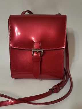 Beijo Red Patent Leather Crossbody Bag Small Shoulder Satchel Buckle Purse